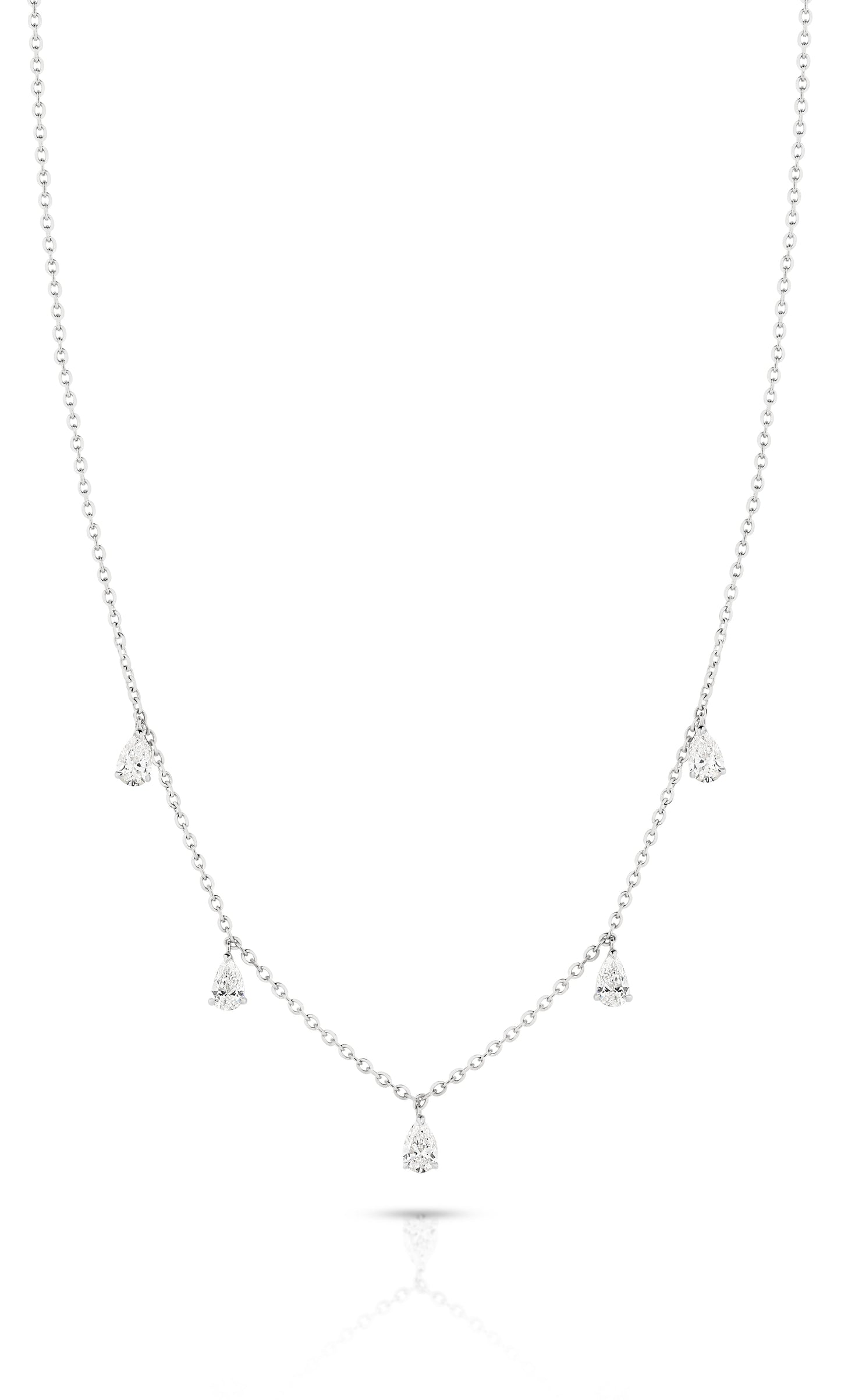 1.4ct Hanging Pear Station Necklace Solid 18ct White Gold Lab Grown Diamonds — side view