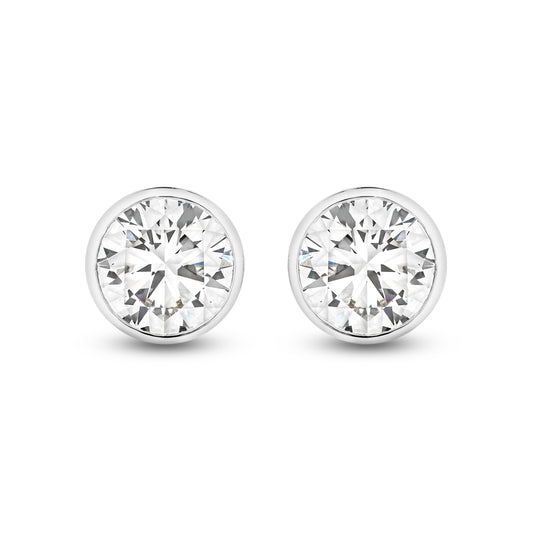 1.9ct Round Bezel Stud Earrings Solid White Gold Lab Grown Diamonds — top view