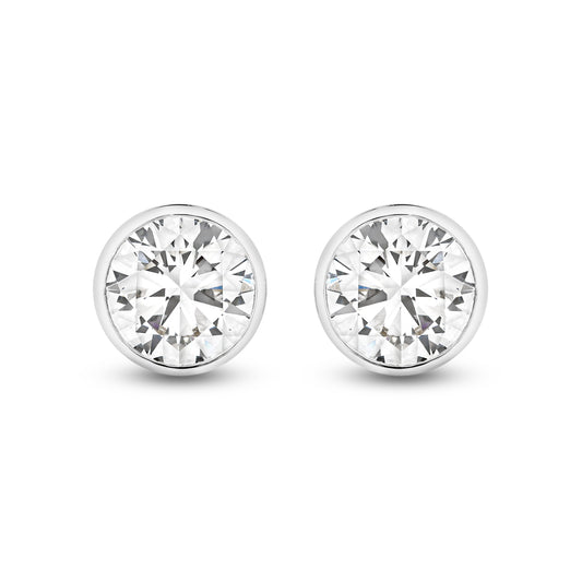 1.9ct Round Bezel Stud Earrings Solid White Gold Lab Grown Diamonds — top view