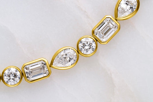 10.3ct Mixed Shape Bezel Tennis Bracelet Solid 9ct Yellow Gold Lab Grown Diamonds — top view