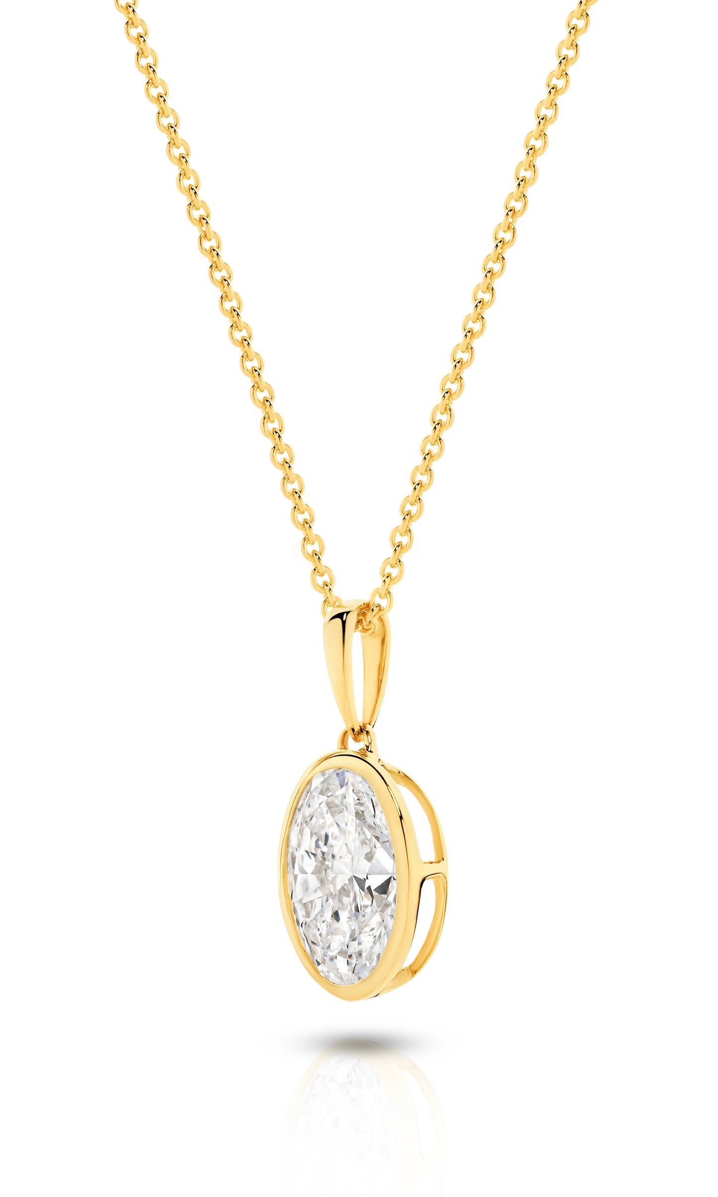 1ct Oval Bezel Pendant Solid Yellow Gold Lab Grown Diamonds — top view