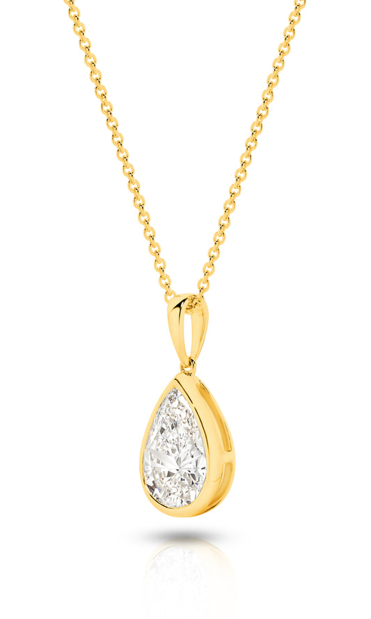 1ct Pear Bezel Pendant Solid Yellow Gold Lab Grown Diamonds — top view