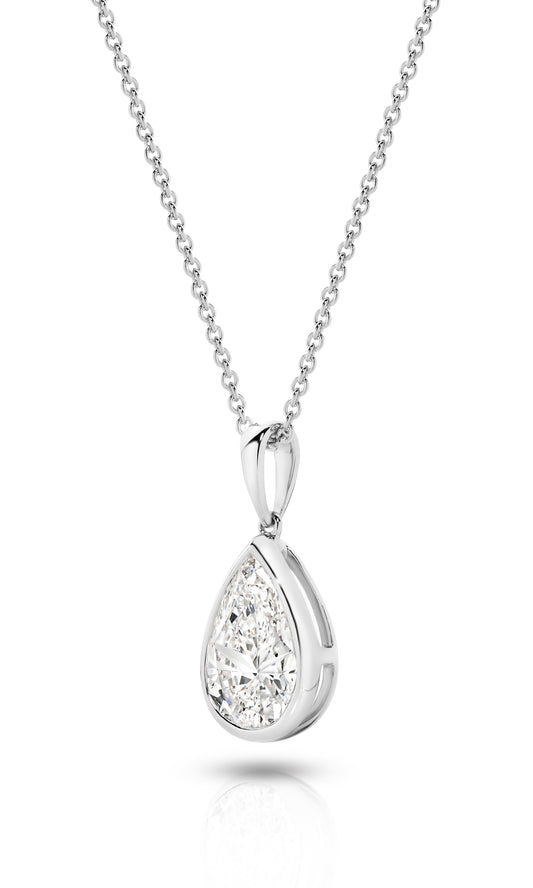 1ct Pear Bezel Pendant Solid White Gold Lab Grown Diamonds — top view