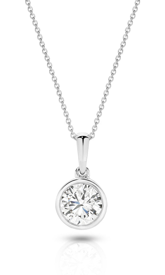 1ct Round Bezel Pendant Solid White Gold Lab Grown Diamonds — main view
