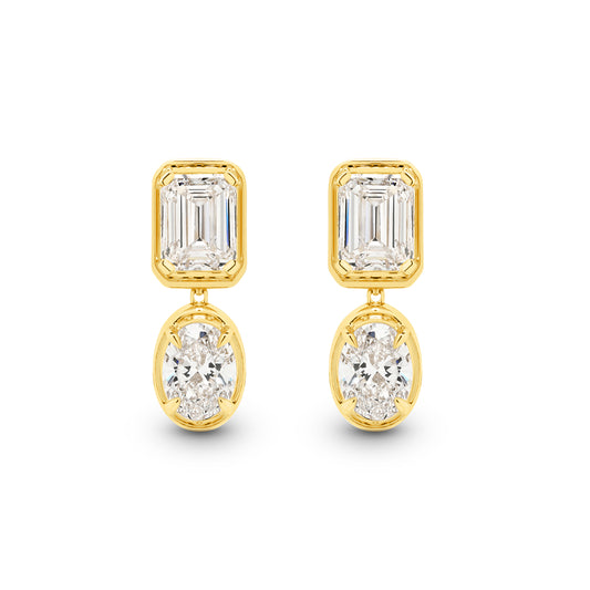 2.4ct Mixed Shape Bezel Stud Earrings Solid 9ct Yellow Gold Lab Grown Diamonds — top view