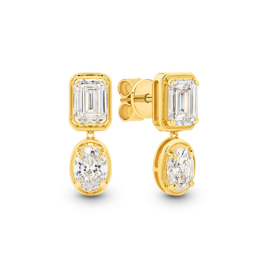 2.4ct Mixed Shape Bezel Stud Earrings Solid 9ct Yellow Gold Lab Grown Diamonds — main view
