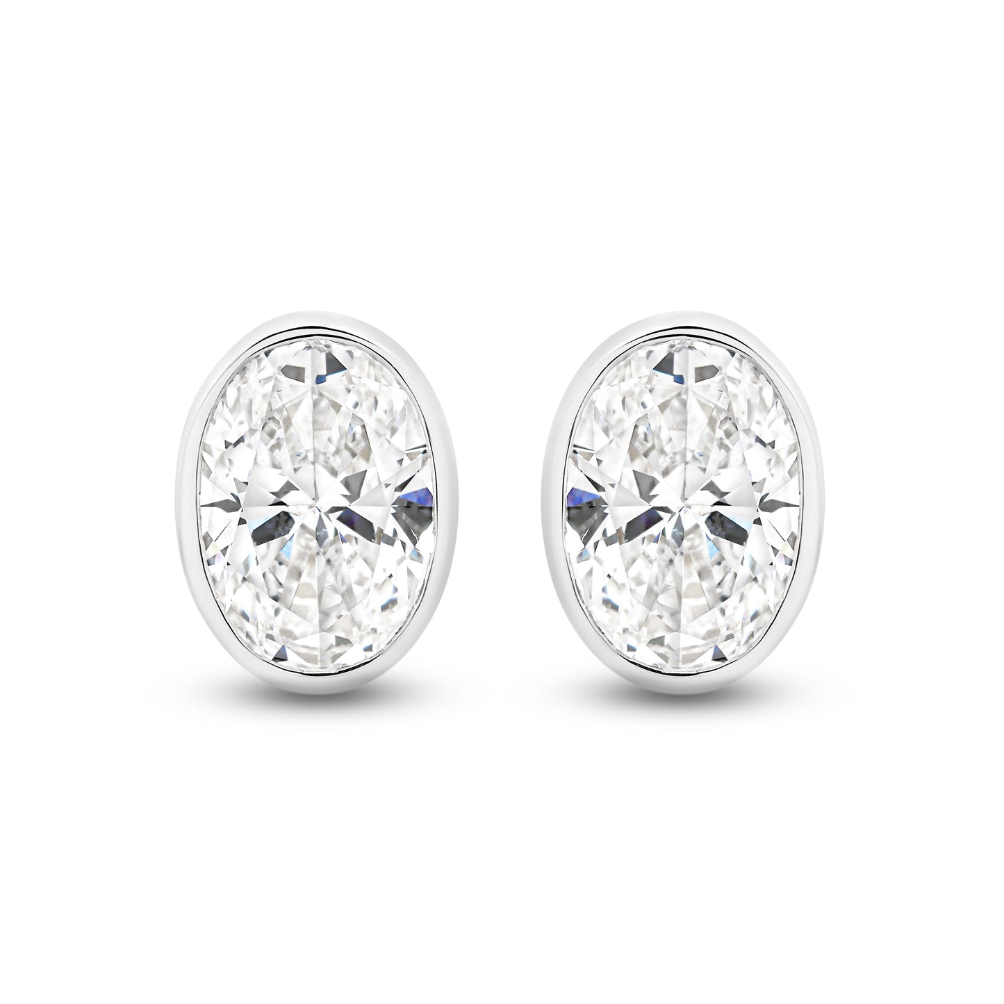 2.8ct Oval Bezel Stud Earrings Solid White Gold Lab Grown Diamonds — top view