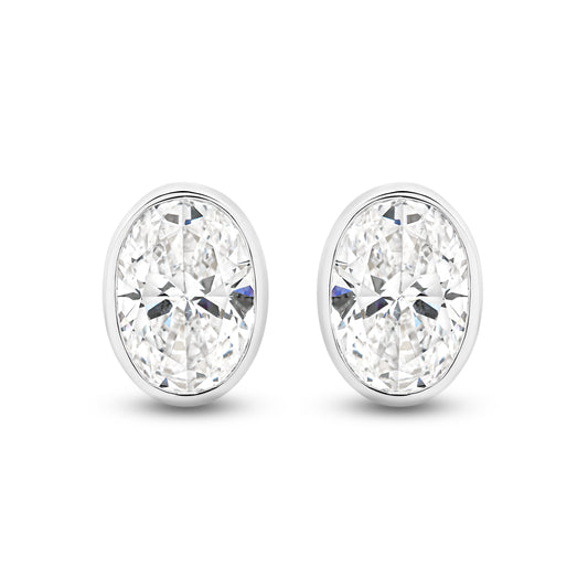 2.8ct Oval Bezel Stud Earrings Solid White Gold Lab Grown Diamonds — top view