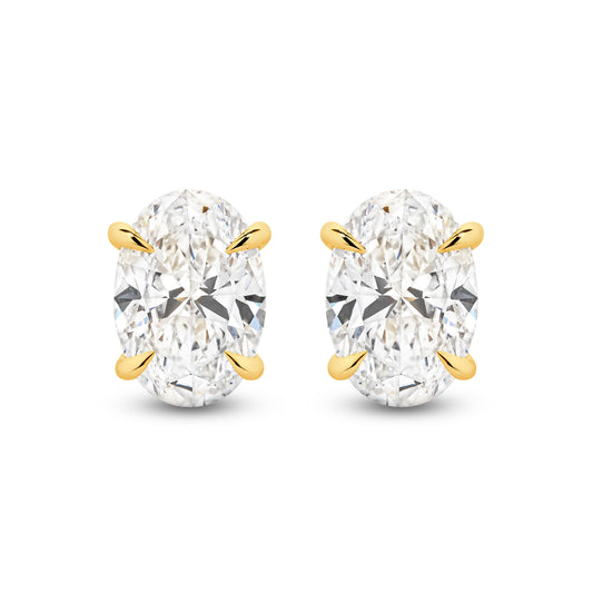 2.8ct Oval Stud Earrings Solid 18ct Yellow Gold Lab Grown Diamonds — top view