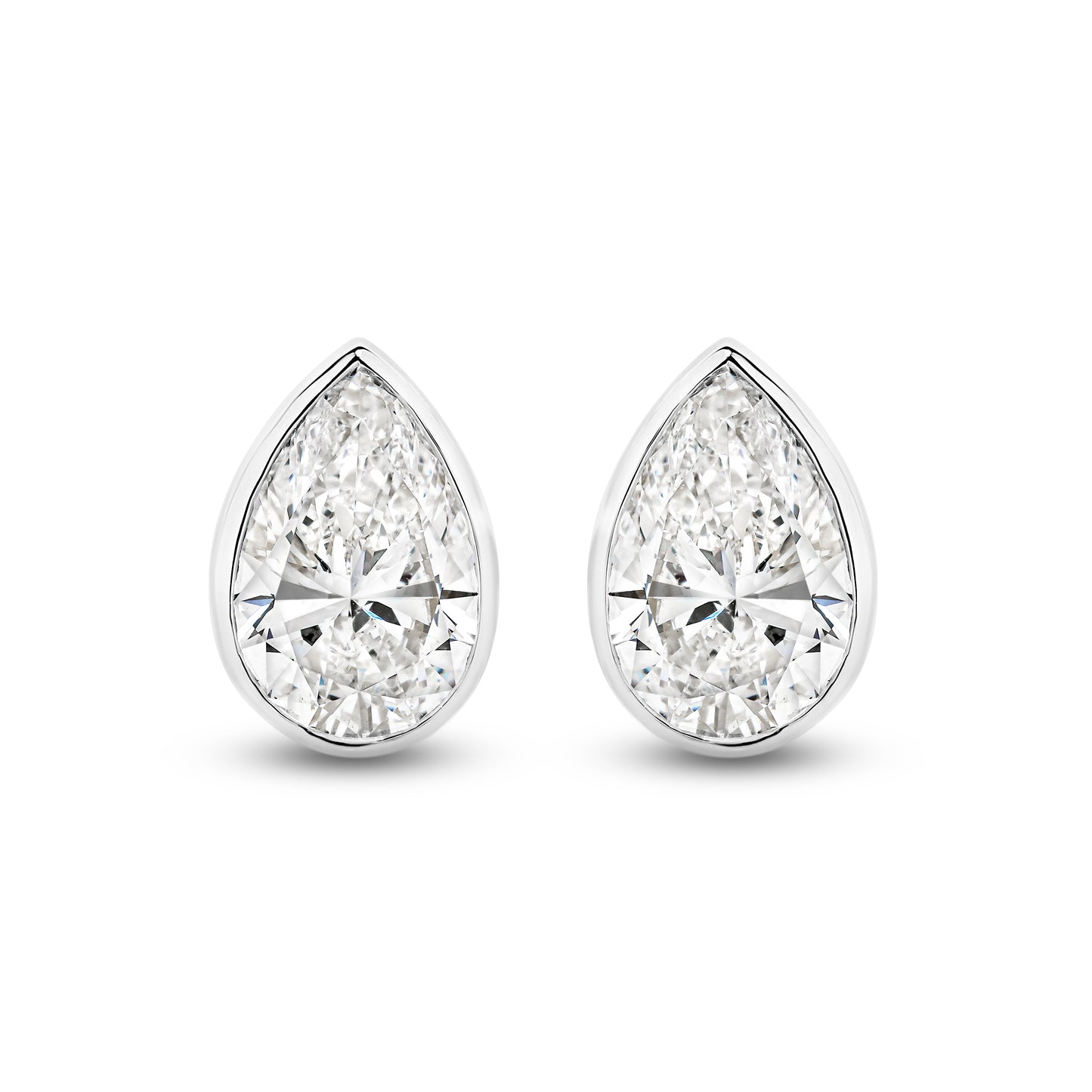 2.9ct Pear Bezel Stud Earrings Solid White Gold Lab Grown Diamonds — top view