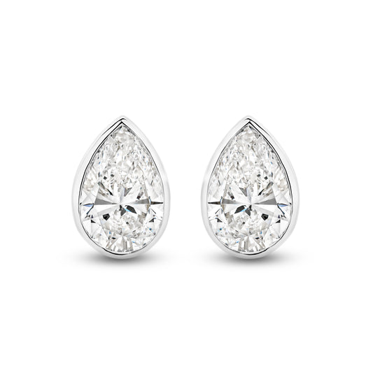 2.9ct Pear Bezel Stud Earrings Solid White Gold Lab Grown Diamonds — top view