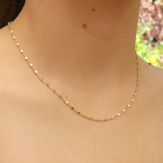 Yellow Gold Chain with Rhodium Cube Beads