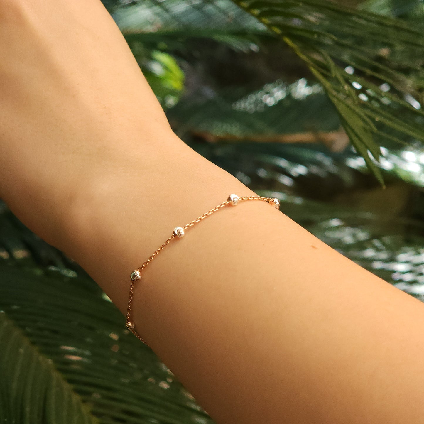 Rose Gold Beaded Silver Bracelet