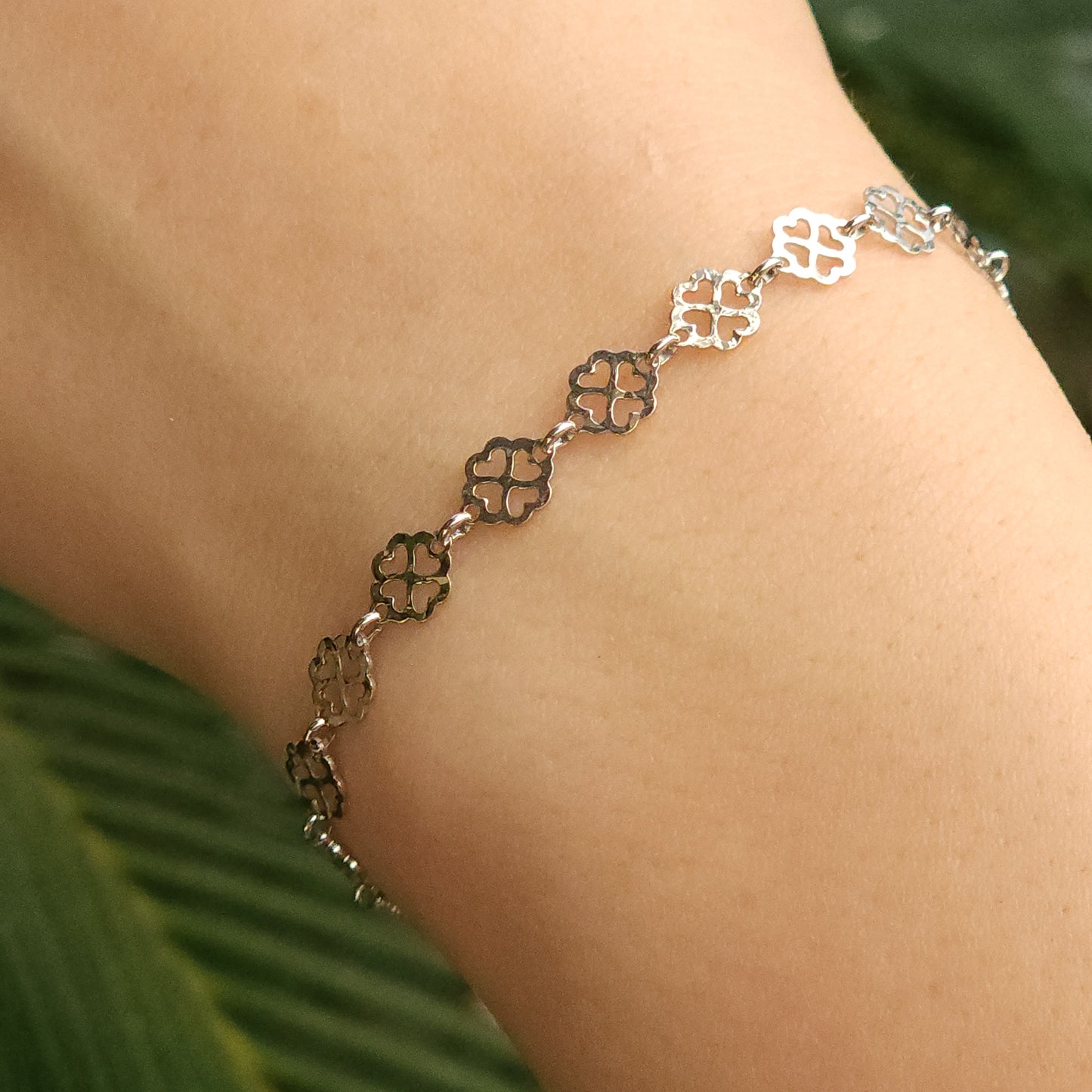 Rhodium Plated Clover Silver Bracelet