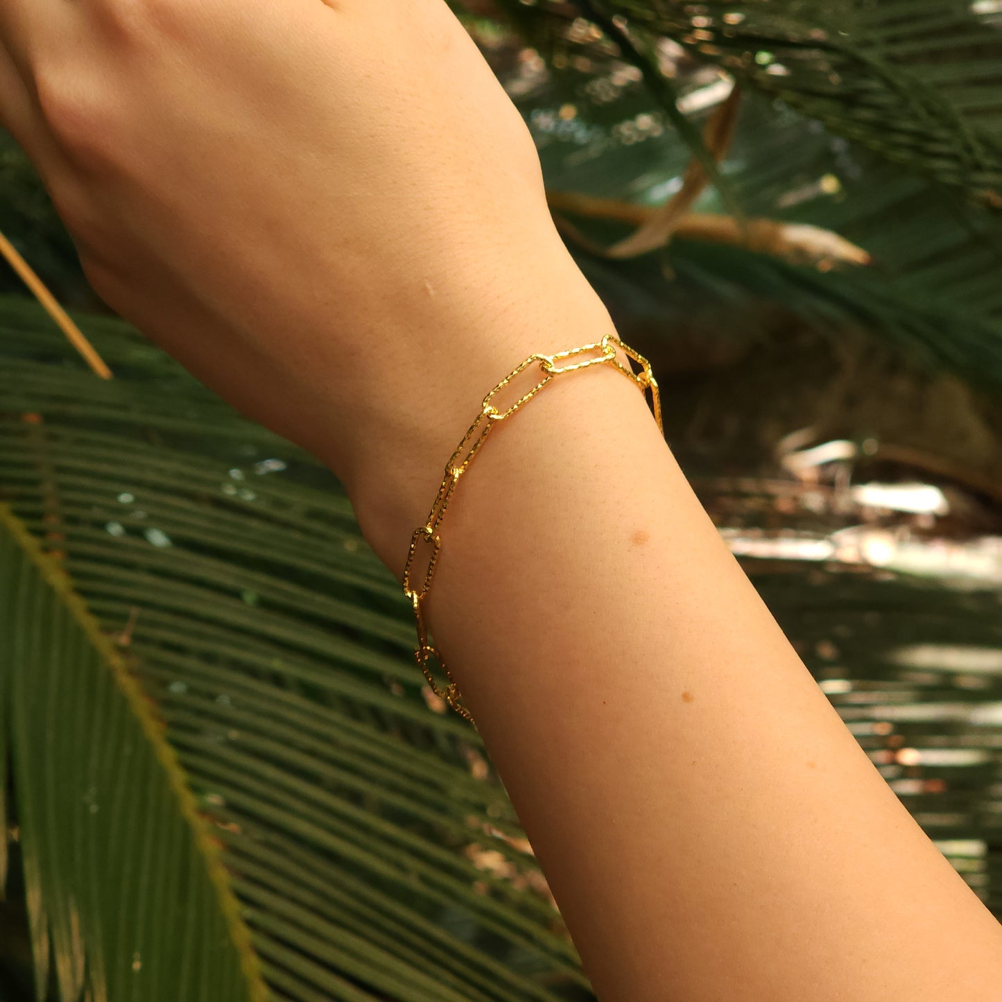 Gold Sparkly Large Paperclip Silver Bracelet