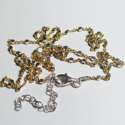Yellow Gold Chain with Rhodium Cube Beads