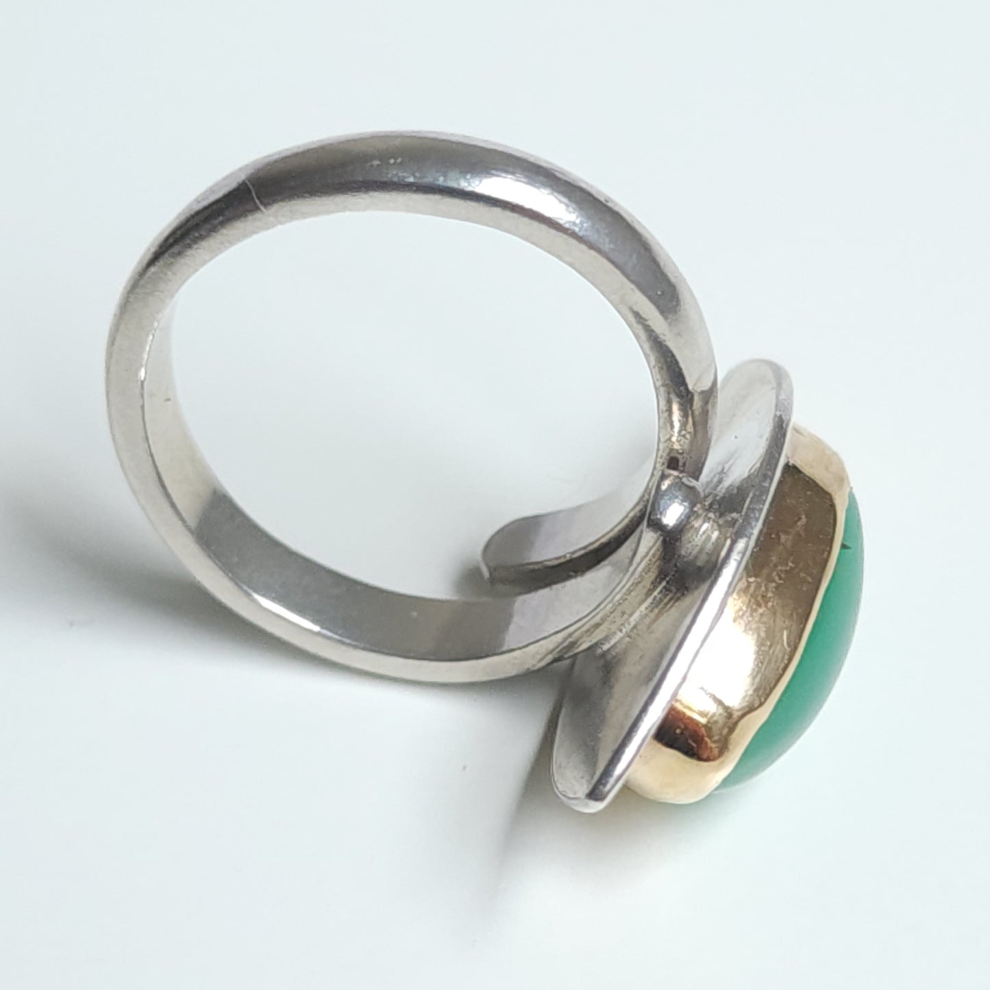 Silver & Gold Chrysoprase Jade Ring