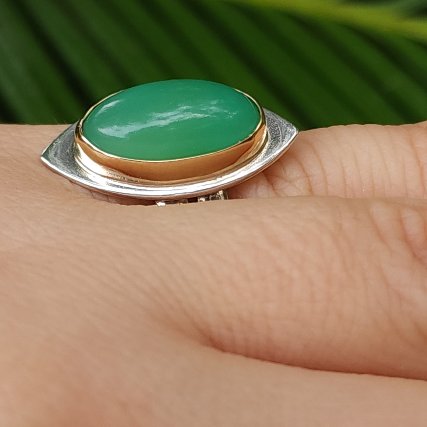 Silver & Gold Chrysoprase Jade Ring