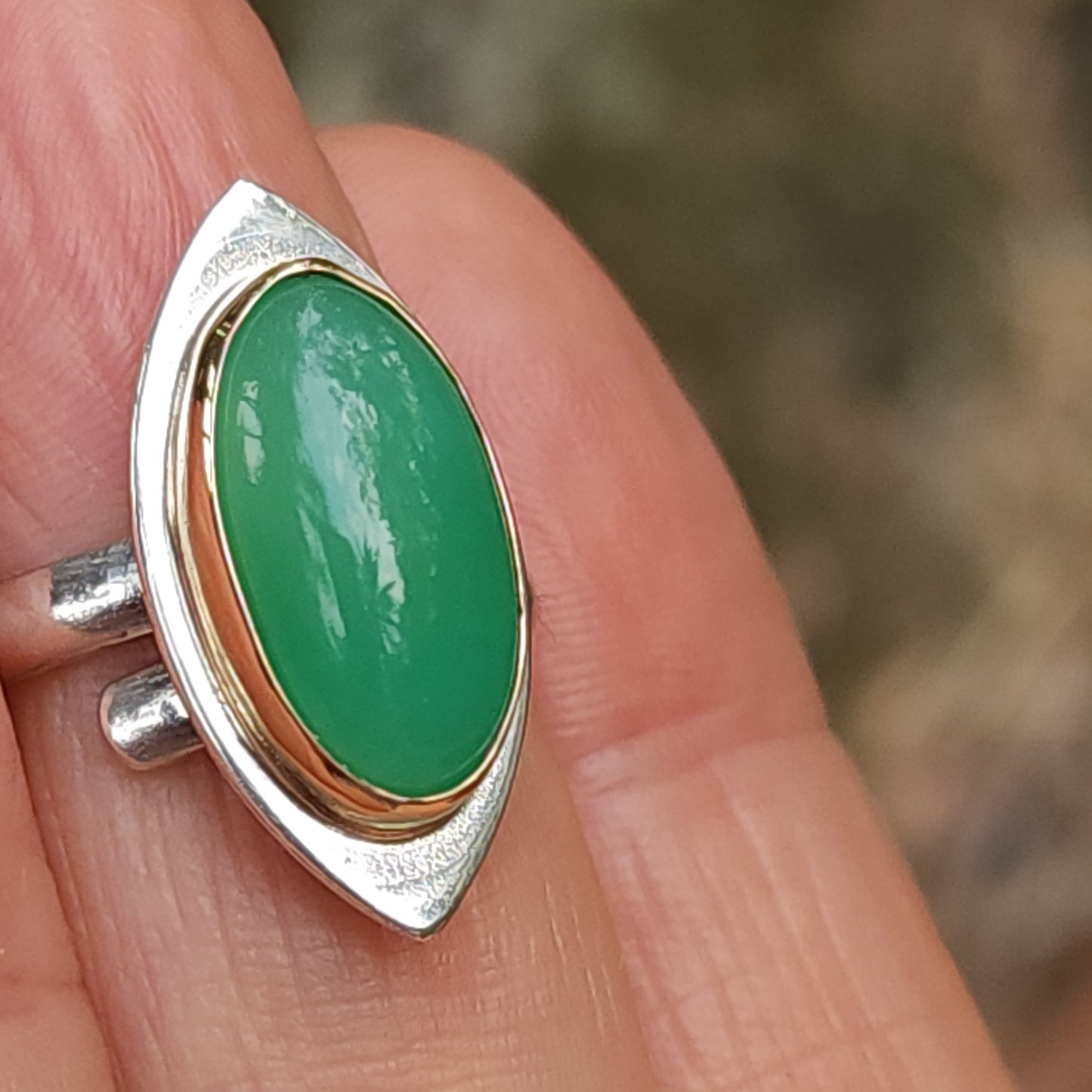 Silver & Gold Chrysoprase Jade Ring