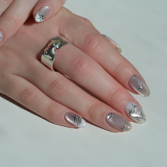 Melted Silver Ring with sapphires Trinity Sky — handmade in Australia