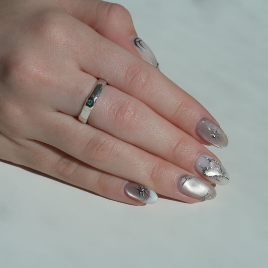 Melted Silver Ring with paraiba garnet Whisper — handmade in Australia