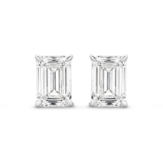2ct Emerald Stud Earrings Solid 18ct White Gold Lab Grown Diamonds — top view