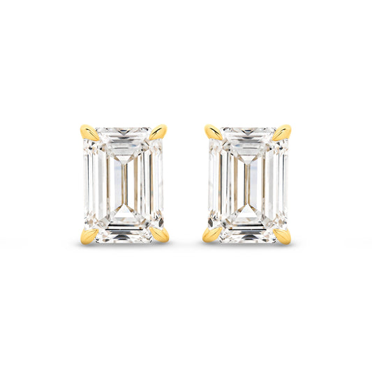 2ct Emerald Stud Earrings Solid Yellow Gold Lab Grown Diamonds — top view