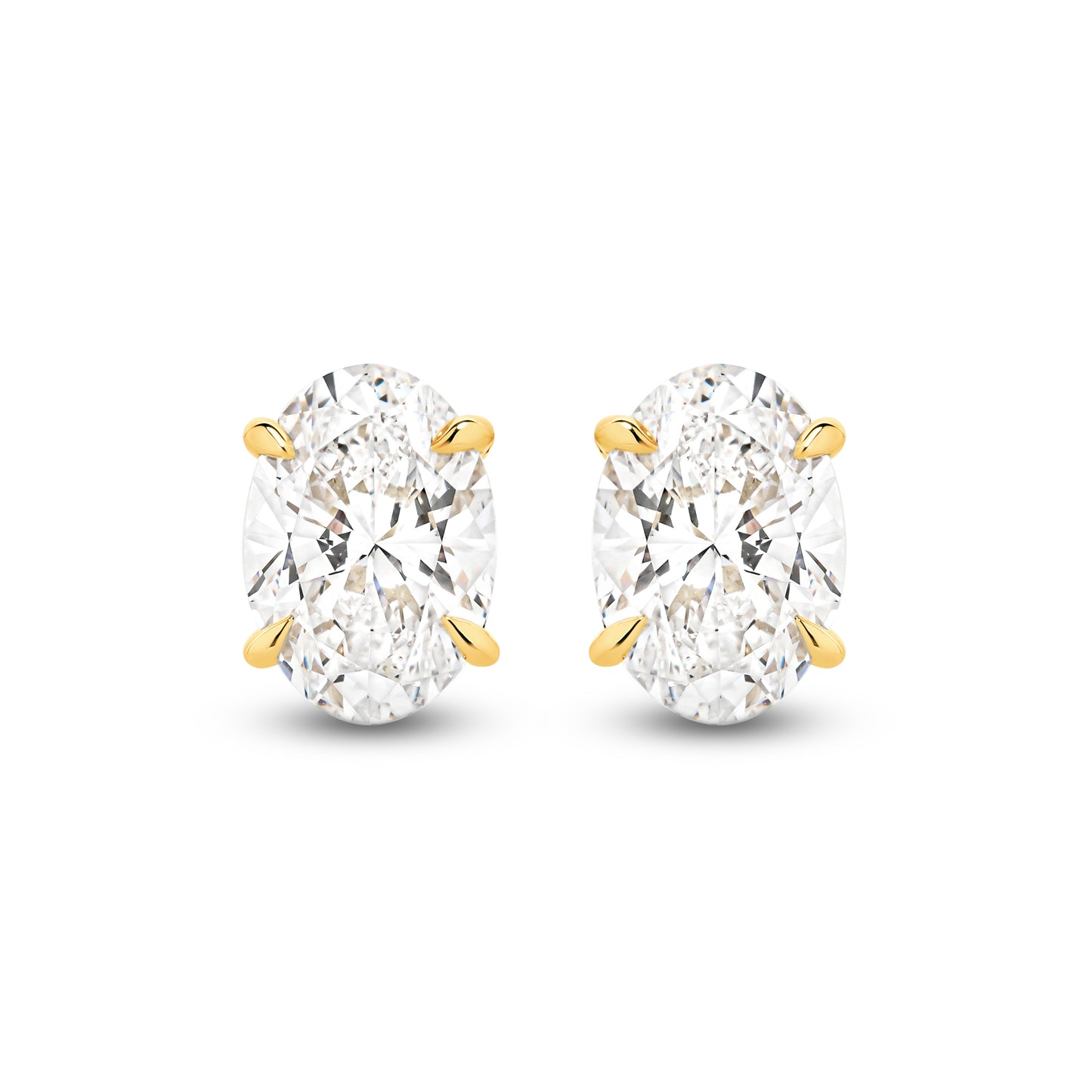 2ct Oval Stud Earrings Solid Yellow Gold Lab Grown Diamonds — top view