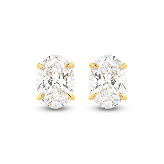 2ct Oval Stud Earrings Solid Yellow Gold Lab Grown Diamonds — top view