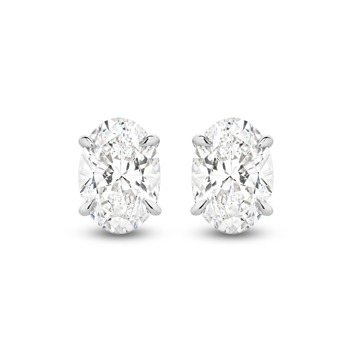 2ct Oval Stud Earrings Solid 18ct White Gold Lab Grown Diamonds — top view