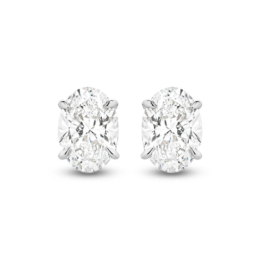 2ct Oval Stud Earrings Solid 18ct White Gold Lab Grown Diamonds — top view