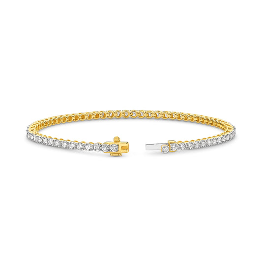 3ct Natural GH SI Tennis Bracelet Solid Yellow Gold — top view