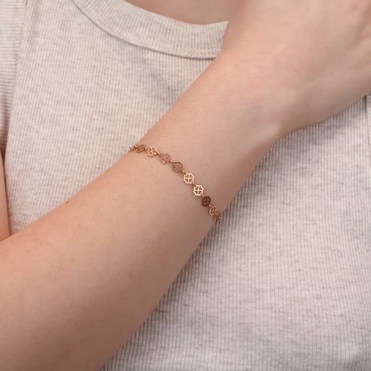 Rose Gold Clover Design Silver Bracelet