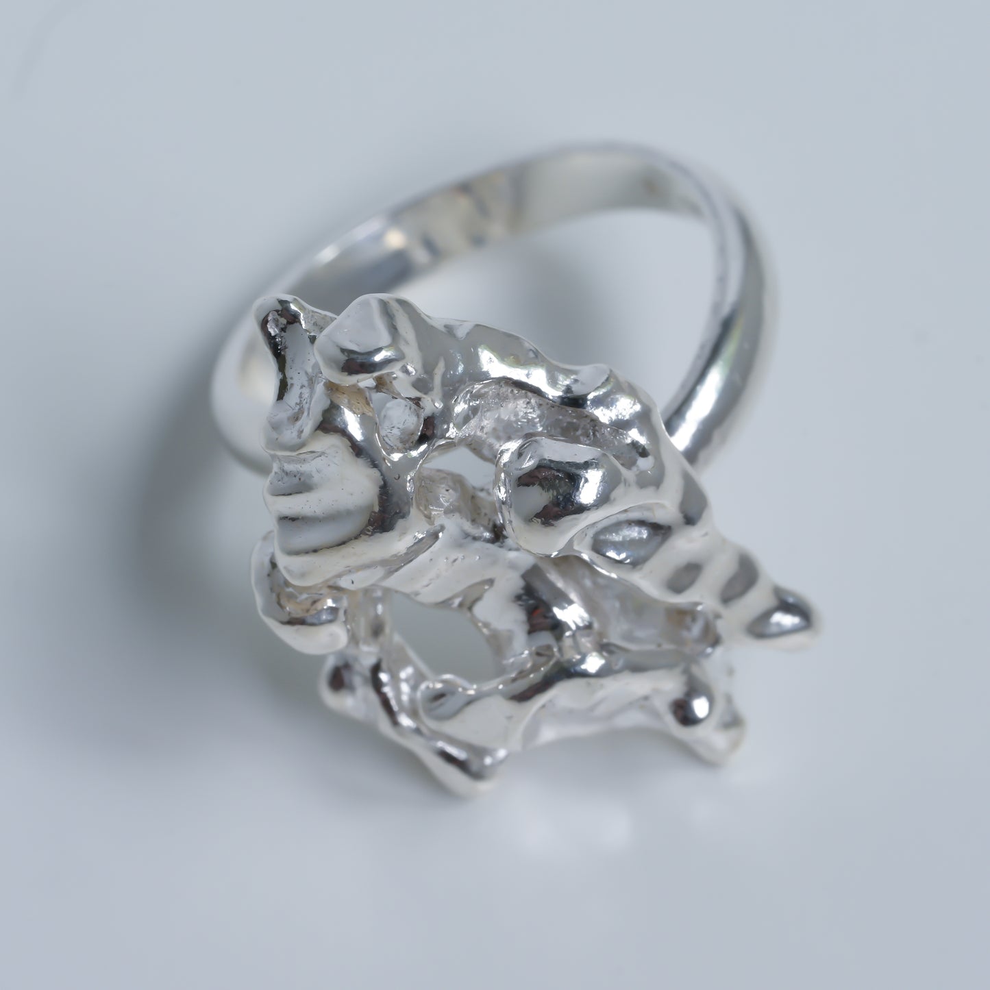 Melted Silver Monster Skull Ring - 999 Fine Silver Organic Sculptural
