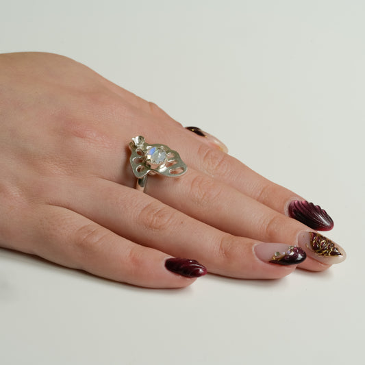 Side view of Moonstone Ring Fine Silver 999 - Celestial Glow