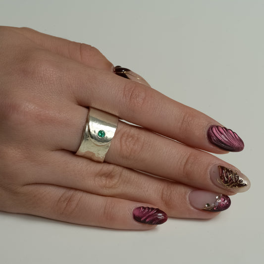 Side view of Emerald Fine Silver Ring - Melted Silver Collection