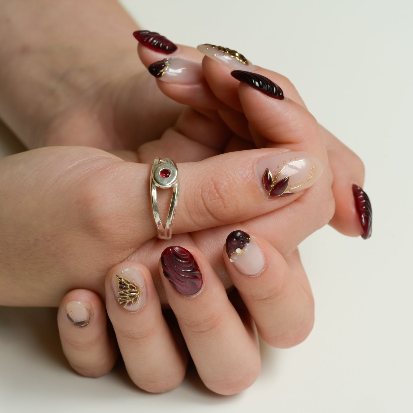 Side view of Fine Silver Ruby Orbit Ring
