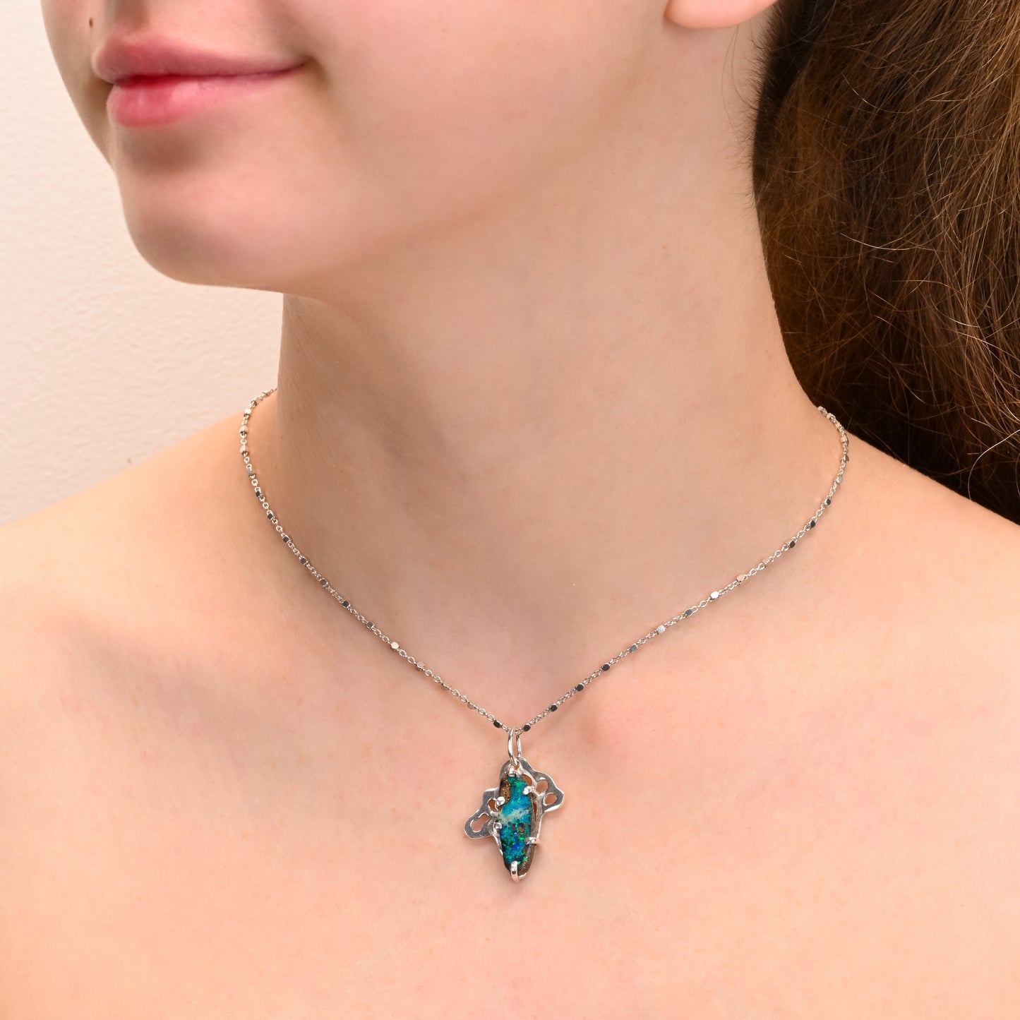 Ocean Whispers Boulder Opal Pendant - 999 Fine Silver Art