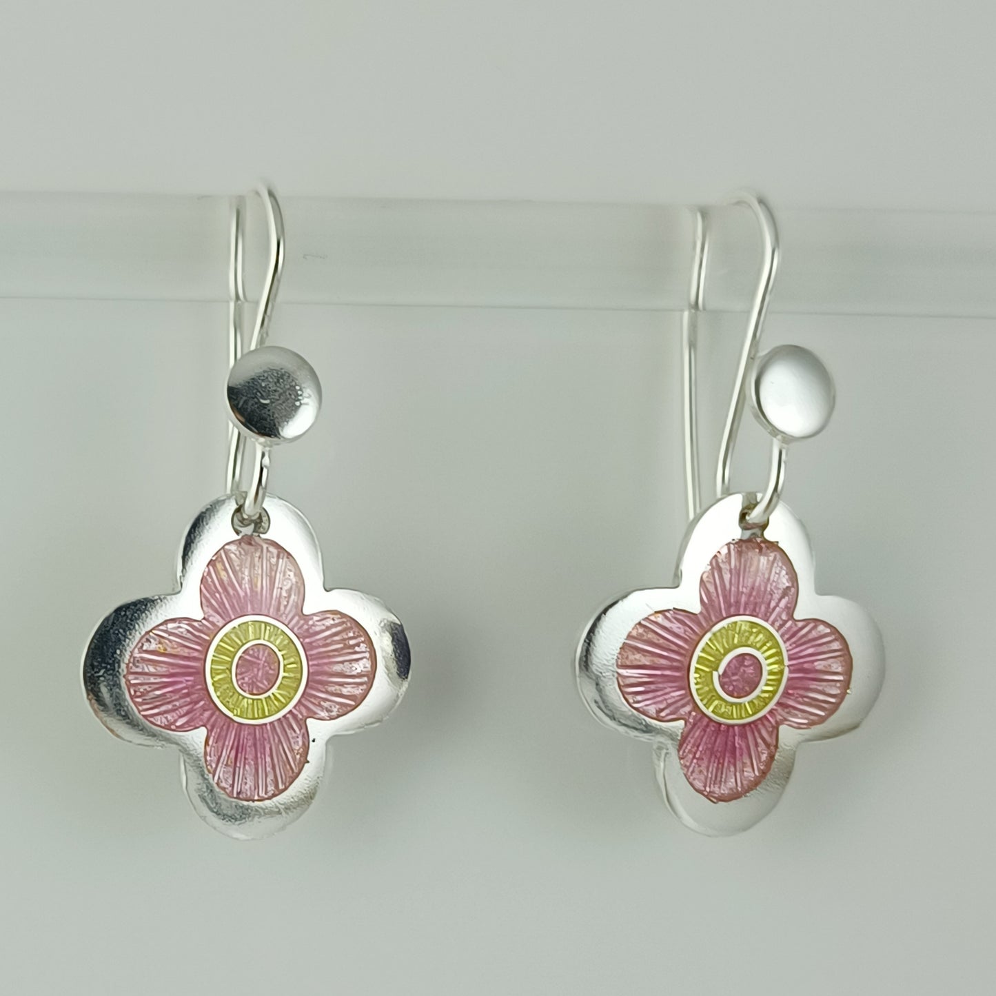 Enamel Silver Earrings Cherry Blossom