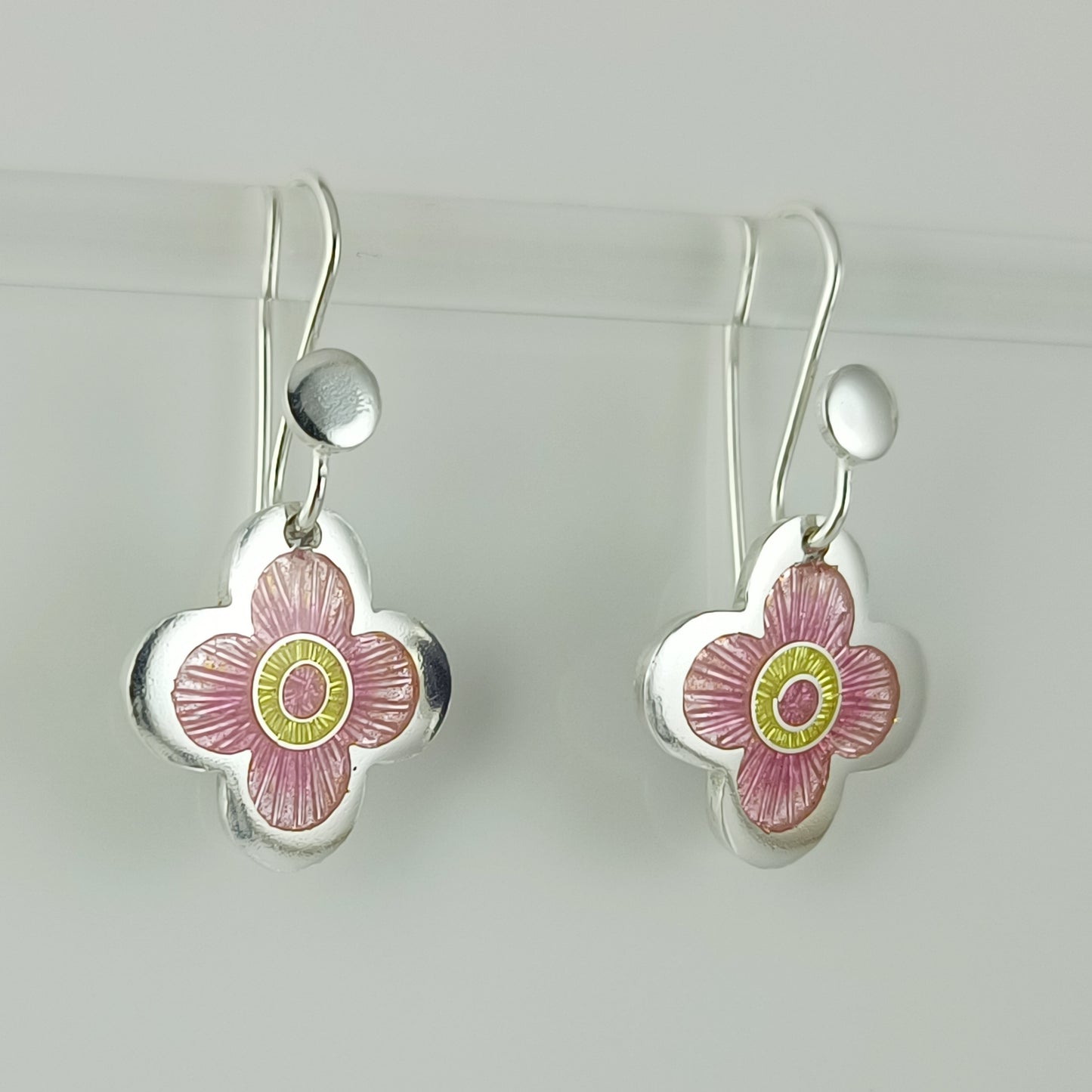 Enamel Silver Earrings Cherry Blossom
