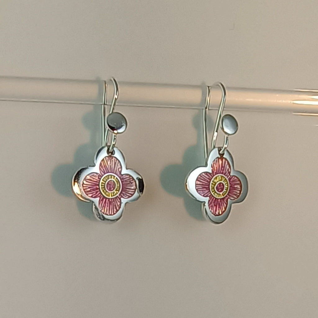 Enamel Silver Earrings Cherry Blossom
