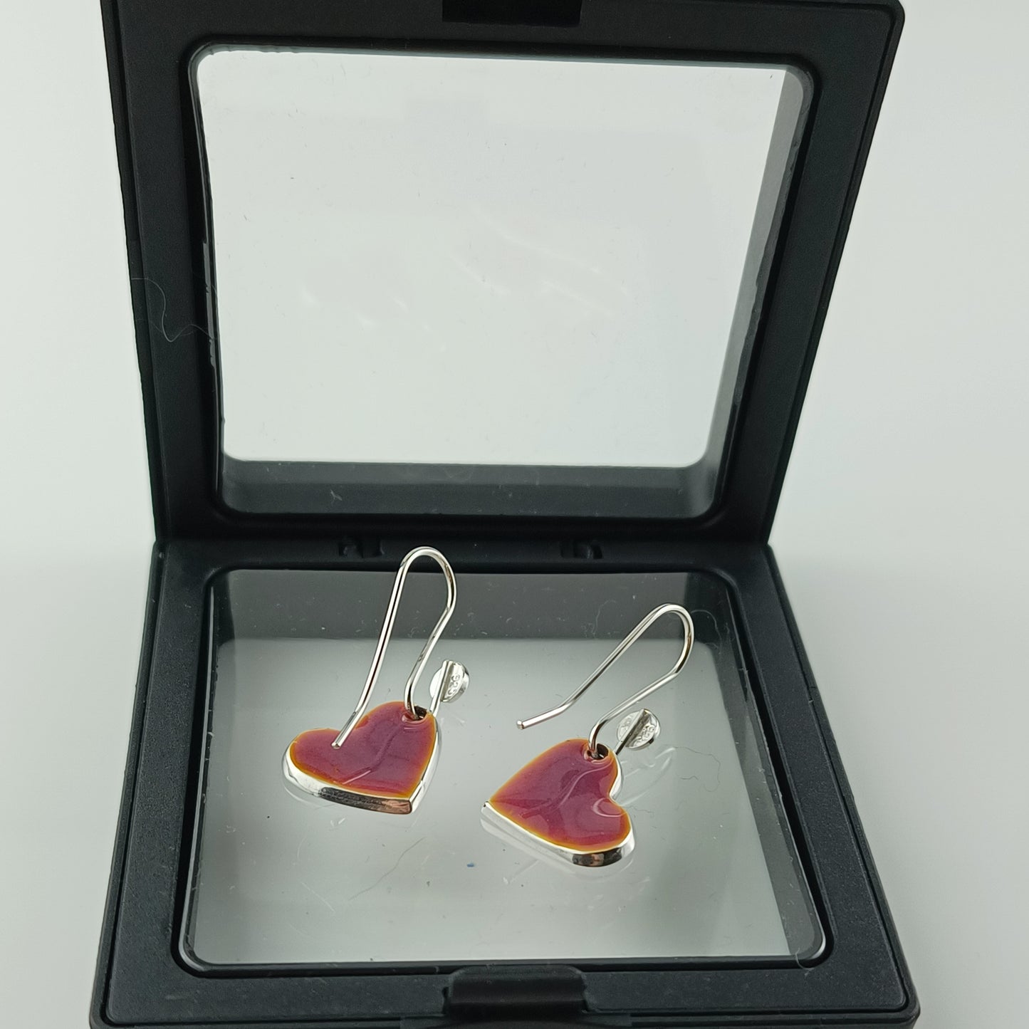 Pink Heart Enamel Silver Earrings