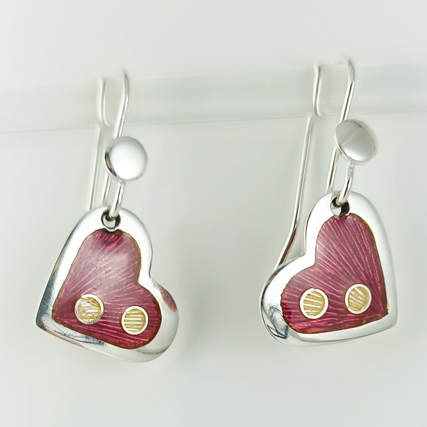 Pink Heart Enamel Silver Earrings