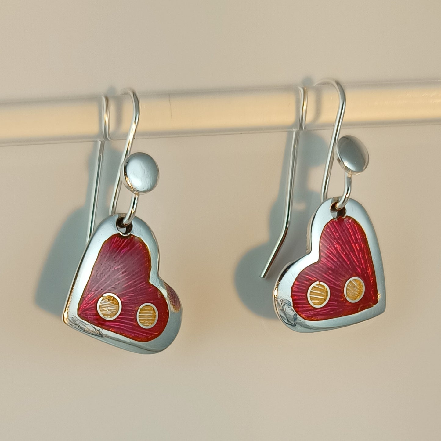 Pink Heart Enamel Silver Earrings