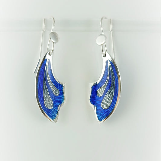 Blue Iris Champleve and Cloisonne Silver Earrings