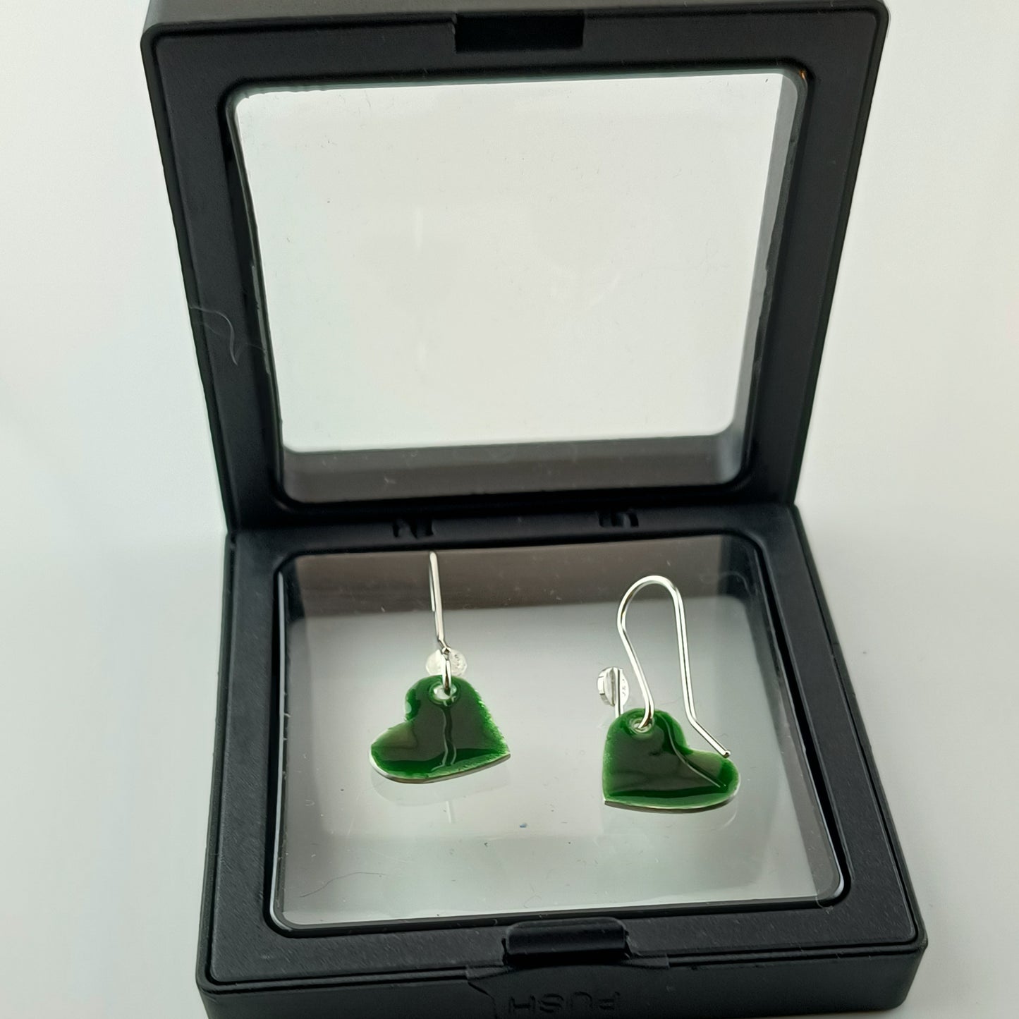 Green Enamel Heart Earrings