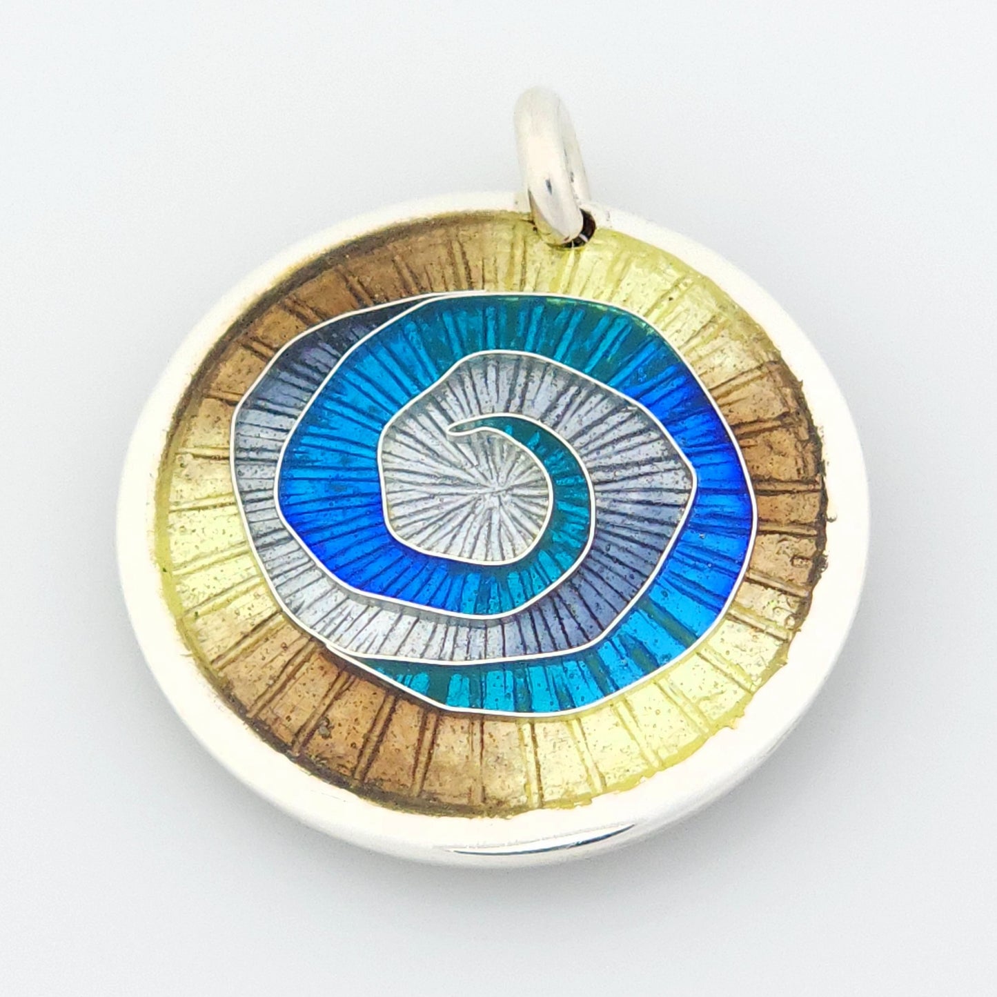 Blue, Grey & Yellow Swirl Cloisonne Pendant