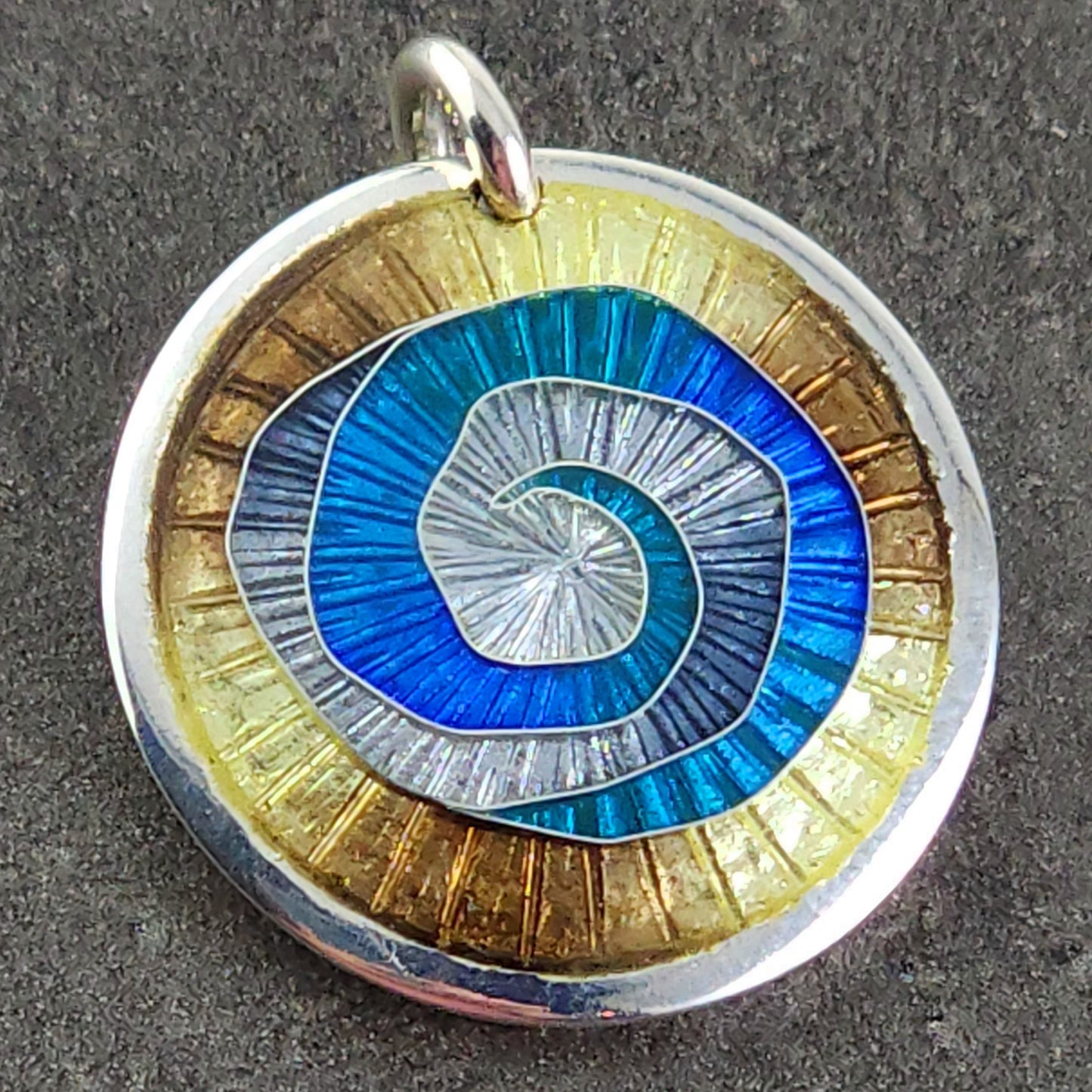 Blue, Grey & Yellow Swirl Cloisonne Pendant