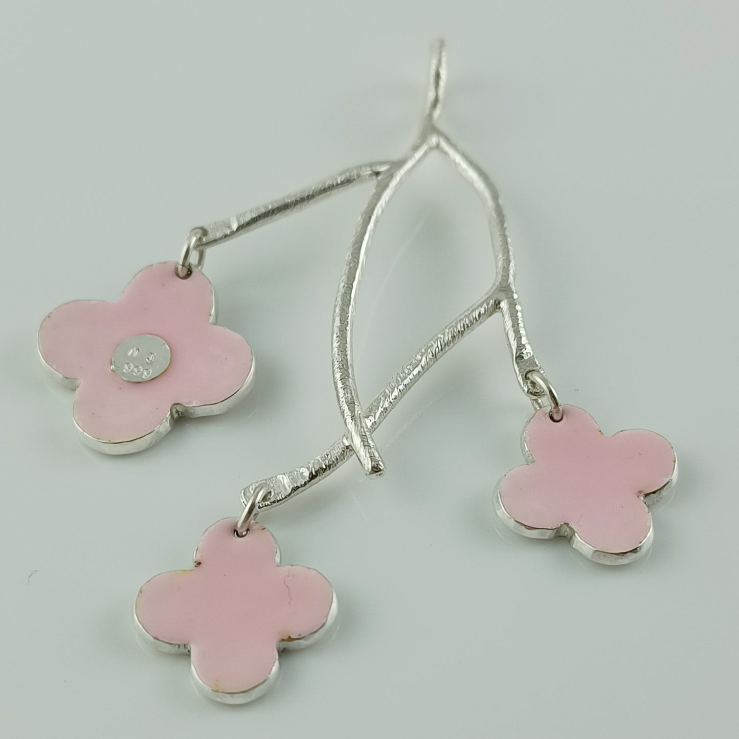 Enamel Cherry Blossom Branch Silver Pendant