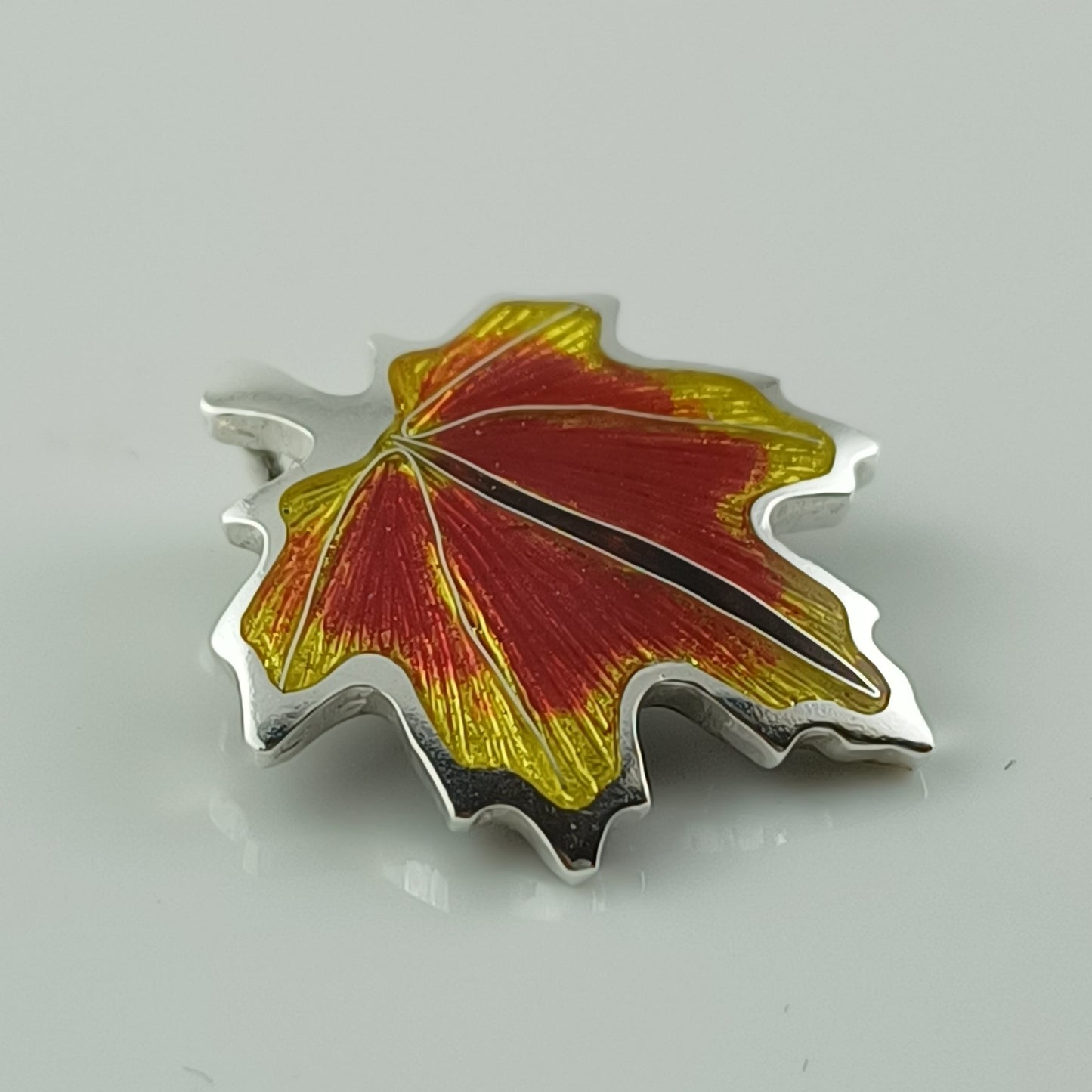 Maple Leaf Champleve & Cloisonne Silver Pendant